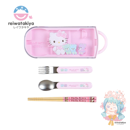 Sanrio Fork Spoon Chopsticks Tableware Set with Case - Hello Kitty