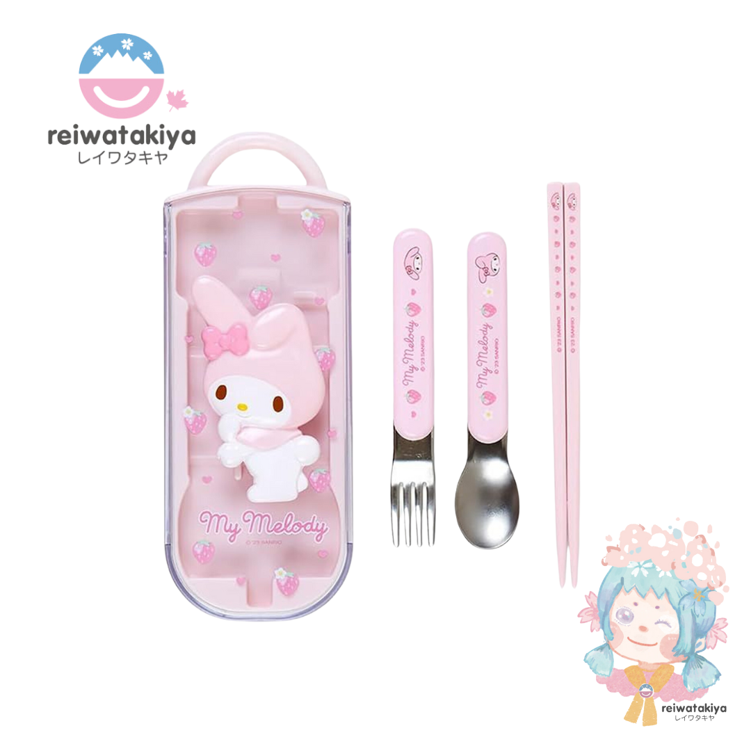 Sanrio Fork Spoon Chopsticks Tableware Set with Three-dimensional My Melody Case