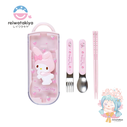 Sanrio Fork Spoon Chopsticks Tableware Set with Three-dimensional My Melody Case